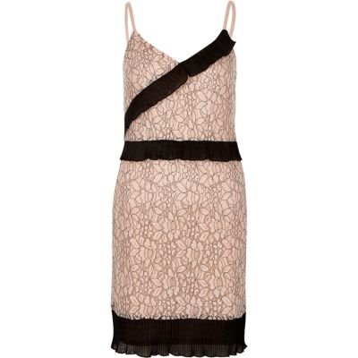 Nude and black lace cami slip dress